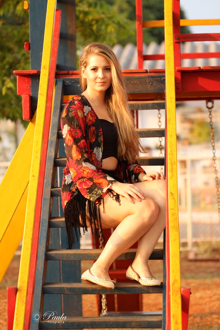 look do dia kimono floral com franjas